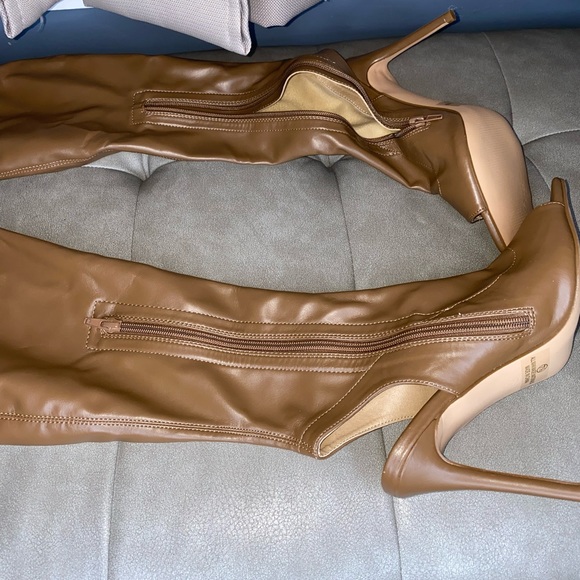 NWOT Olivia Ferguson Brown Open Toe Thigh High BootHeels | Women’s US Size 7 1/2 - Picture 2 of 16